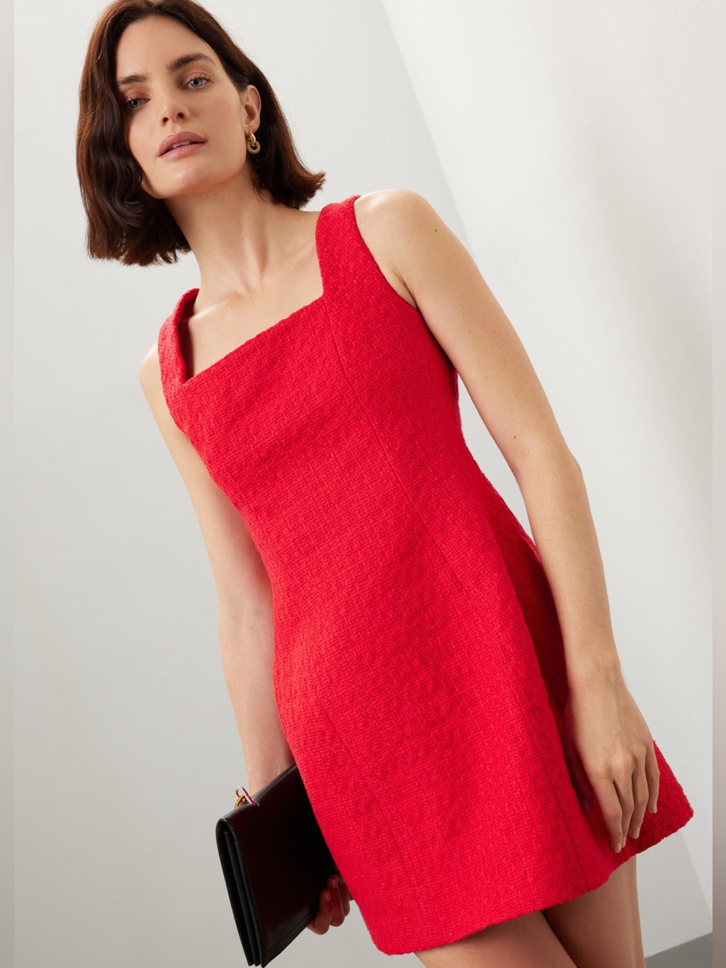 Maje Red Textured Square-Neck Mini Dress